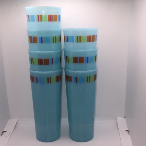 7 Tupperware 5107 Turquoise Blue Vintage Tall Tumblers Drinking Glasses Vintage - Picture 5 of 7